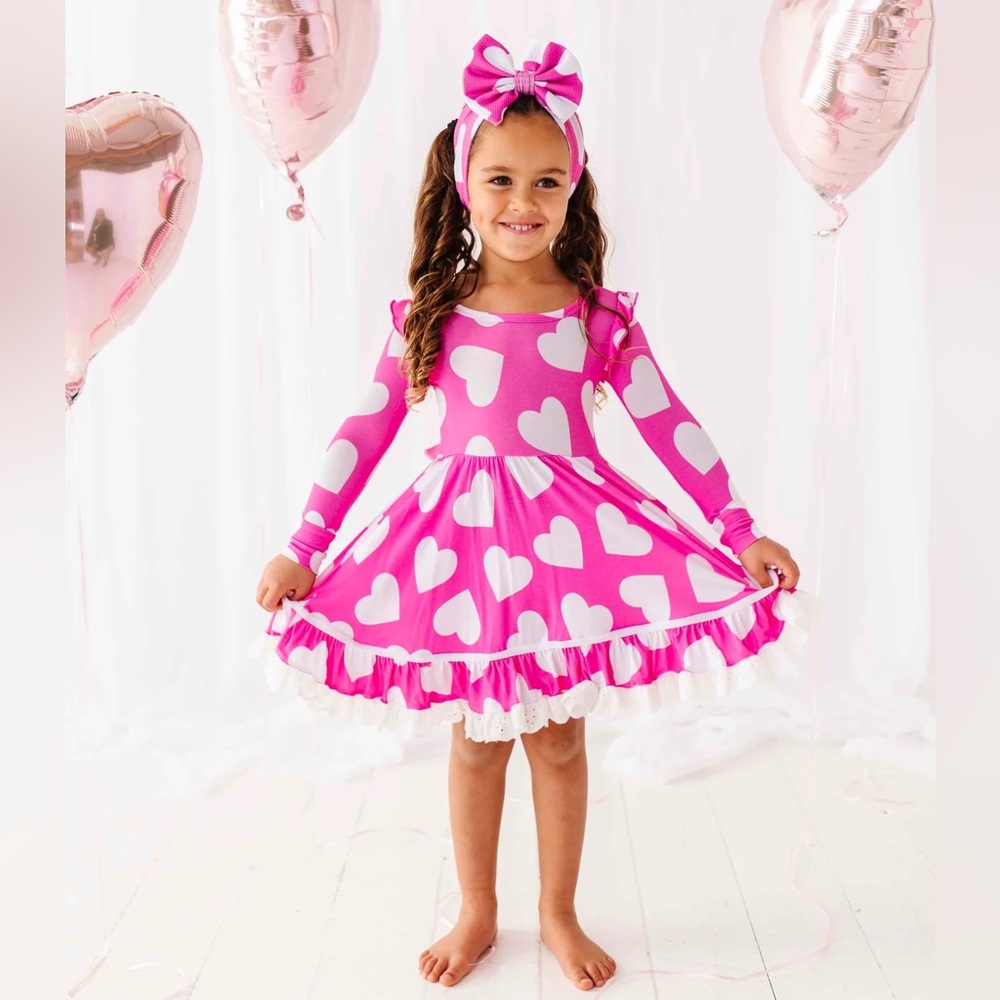 Bums & Roses Bamboo Pink Heart Party Dress 6-12 months